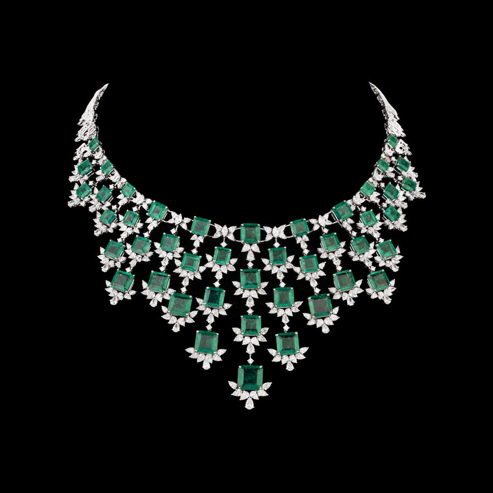 18K White Gold Diamond Necklace - 22.463ct VVS-VS-EF with Colour Stones