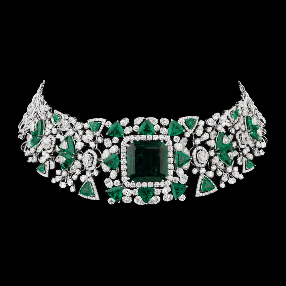 18K White Gold Diamond Necklace - 47.744ct VS-SI-GH with Colour Stones