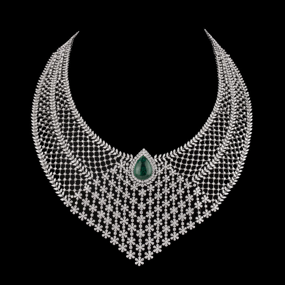 14K White Gold Diamond Necklace - 81.08ct VVS-EF with Colour Stones