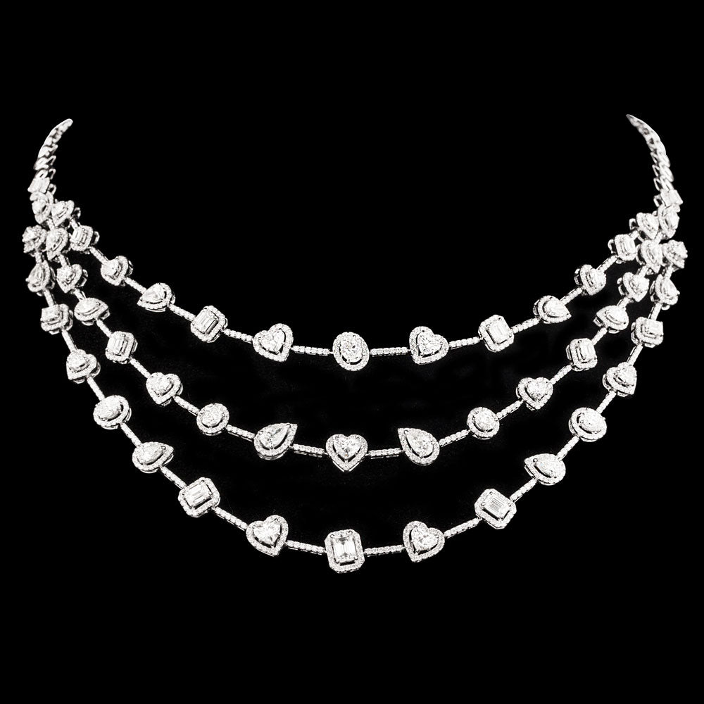 18K White Gold Diamond Necklace - 18.61ct VS-SI-IJ with Colour Stones