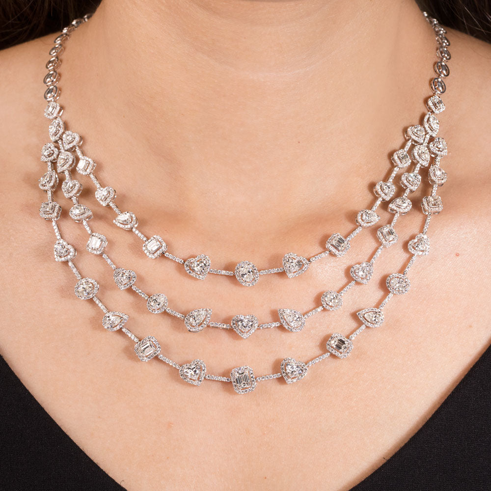 18K White Gold Diamond Necklace - 18.61ct VS-SI-IJ with Colour Stones
