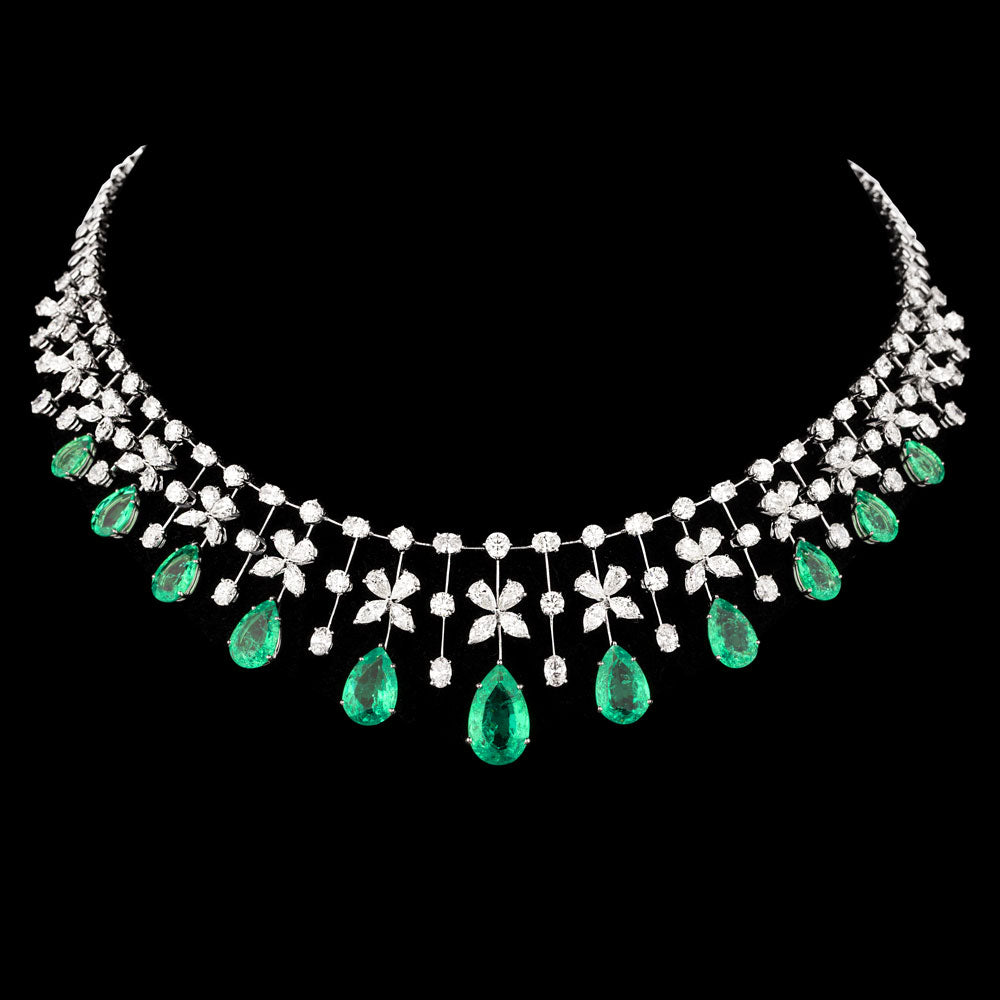 18K White Gold Diamond Necklace - 18.14ct VVS-VS-IJ with Colour Stones