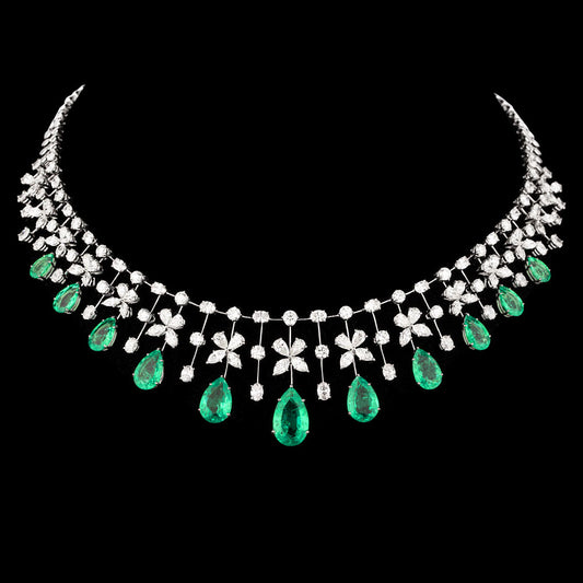 18K White Gold Diamond Necklace - 18.14ct VVS-VS-IJ with Colour Stones