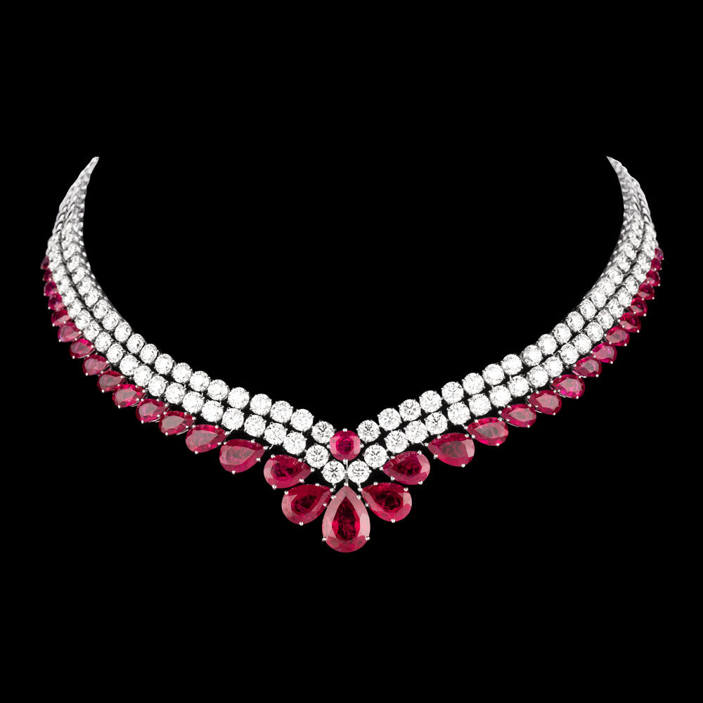 18K White Gold Diamond Necklace - 27.27ct VVS-VS-J with Colour Stones