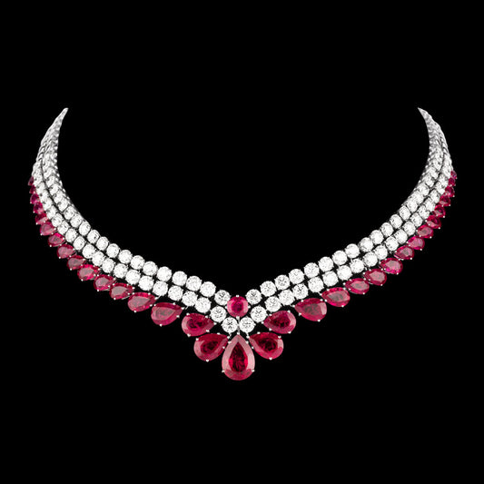 18K White Gold Diamond Necklace - 27.27ct VVS-VS-J with Colour Stones