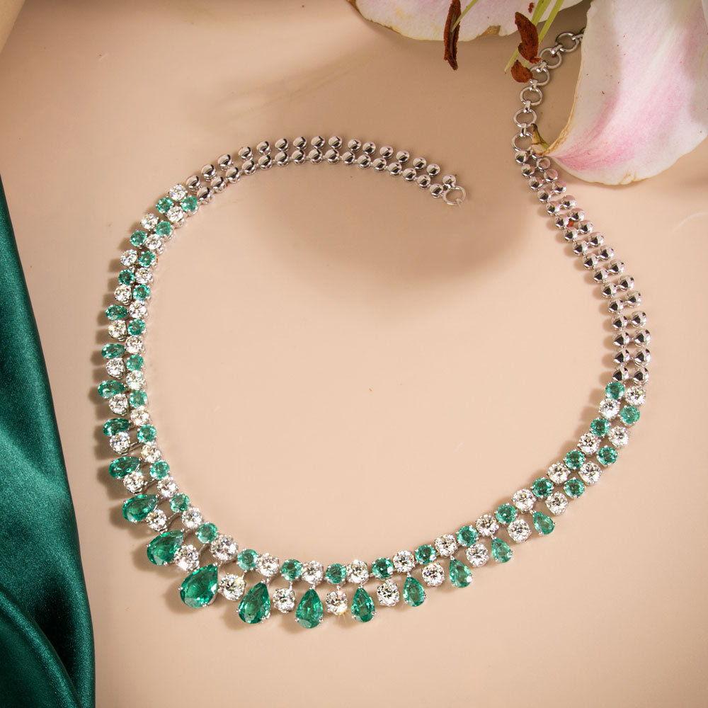 18K White Gold Diamond Necklace - 16.638ct VVS-VS-IJ with Colour Stones