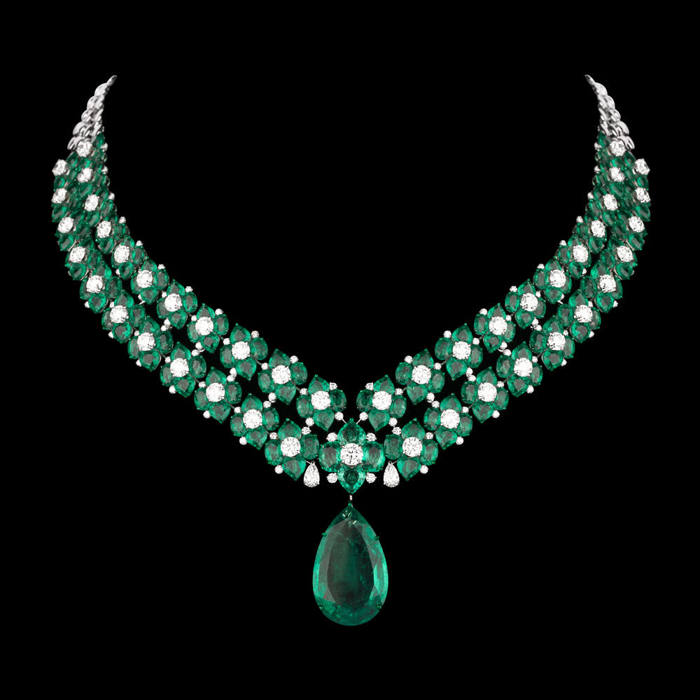18K White Gold Diamond Necklace - 17.803ct VVS-VS-IJ with Colour Stones