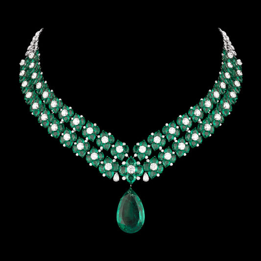 18K White Gold Diamond Necklace - 17.803ct VVS-VS-IJ with Colour Stones