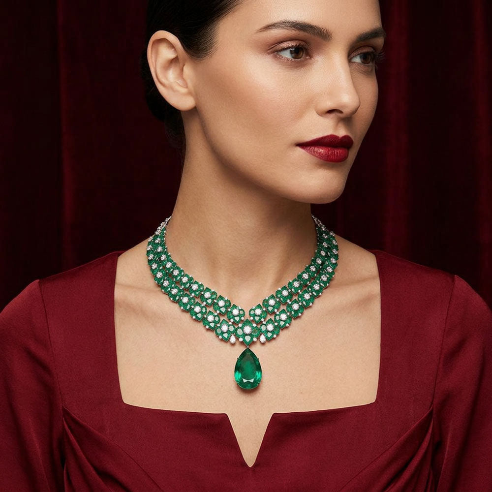 18K White Gold Diamond Necklace - 17.803ct VVS-VS-IJ with Colour Stones