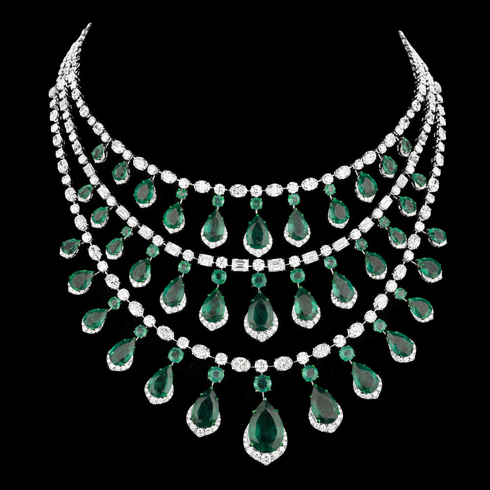 18K White Gold Diamond Necklace - 41.833ct VVS-VS-IJ with Colour Stones