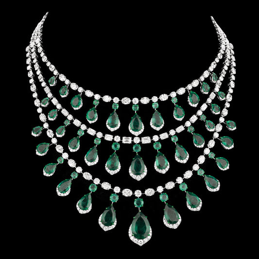 18K White Gold Diamond Necklace - 41.833ct VVS-VS-IJ with Colour Stones