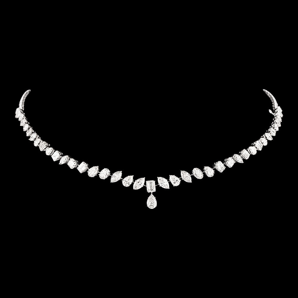 18K White Gold Diamond Necklace - 14.58ct VVS-VS-HI