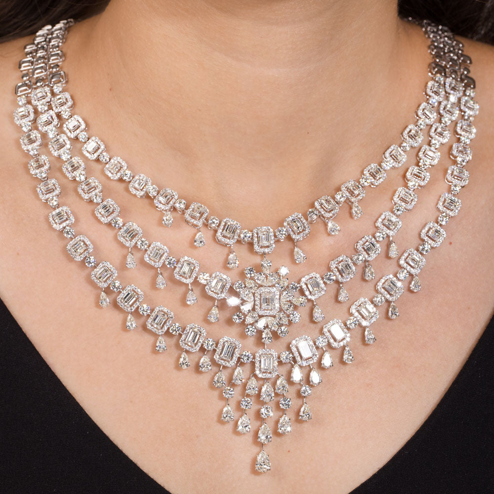 18K White Gold Diamond Necklace - 59.42ct VVS-VS-HI