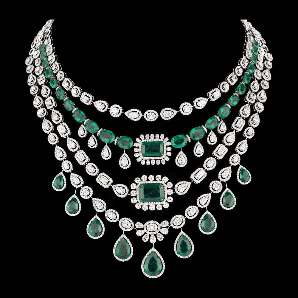 18K White Gold Diamond Necklace - 46.215ct VS-SI-HI with Colour Stones