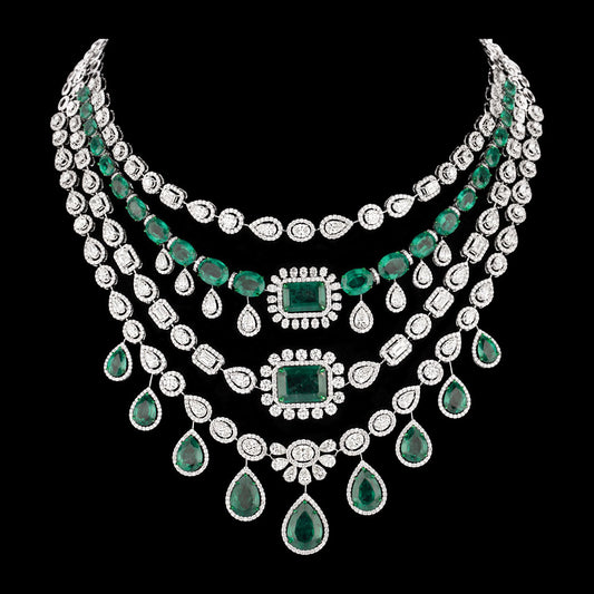18K White Gold Diamond Necklace - 46.215ct VS-SI-HI with Colour Stones