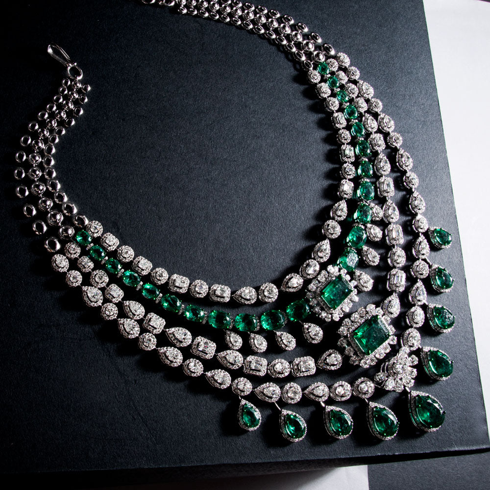 18K White Gold Diamond Necklace - 46.215ct VS-SI-HI with Colour Stones