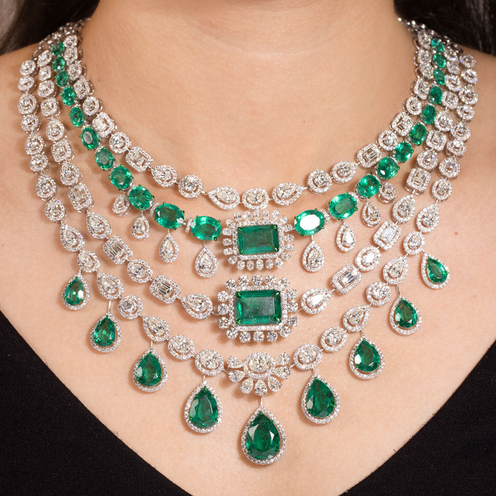 18K White Gold Diamond Necklace - 46.215ct VS-SI-HI with Colour Stones