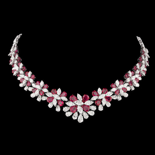 14K White Gold Diamond Necklace - 28.17ct VS-SI-IJ with Colour Stones