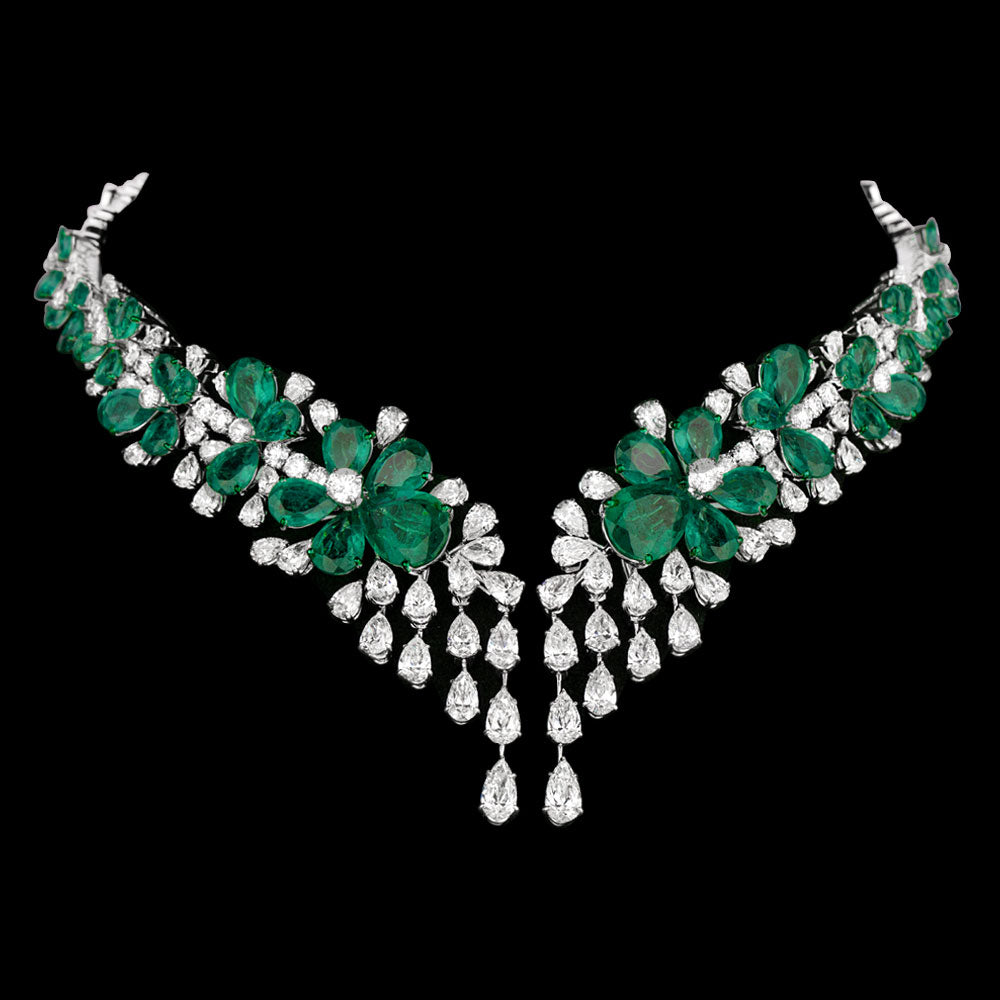 14K White Gold Diamond Necklace - 28.63ct VS-SI-IJ with Colour Stones
