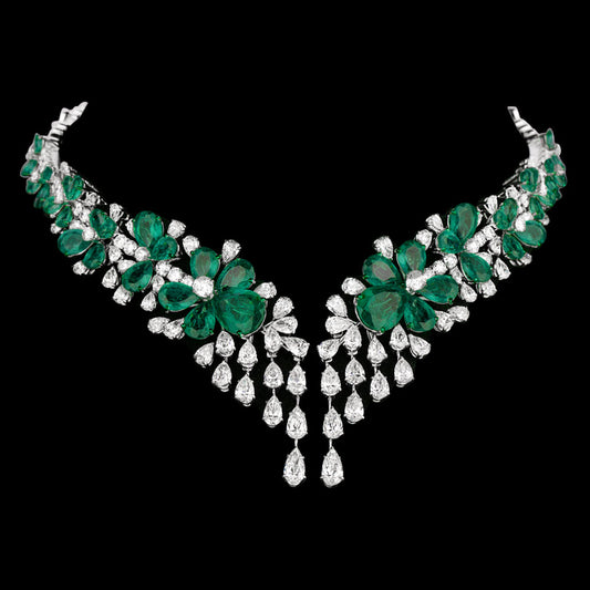 14K White Gold Diamond Necklace - 28.63ct VS-SI-IJ with Colour Stones