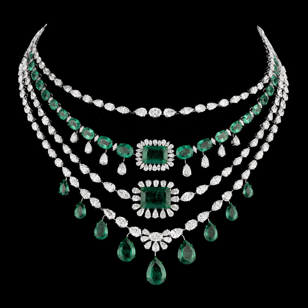 14K White Gold Diamond Necklace - 41.238ct VVS-VS-IJ with Colour Stones
