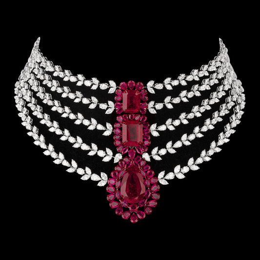 14K White Gold Diamond Necklace - 36.89ct VS-SI-JK with Colour Stones