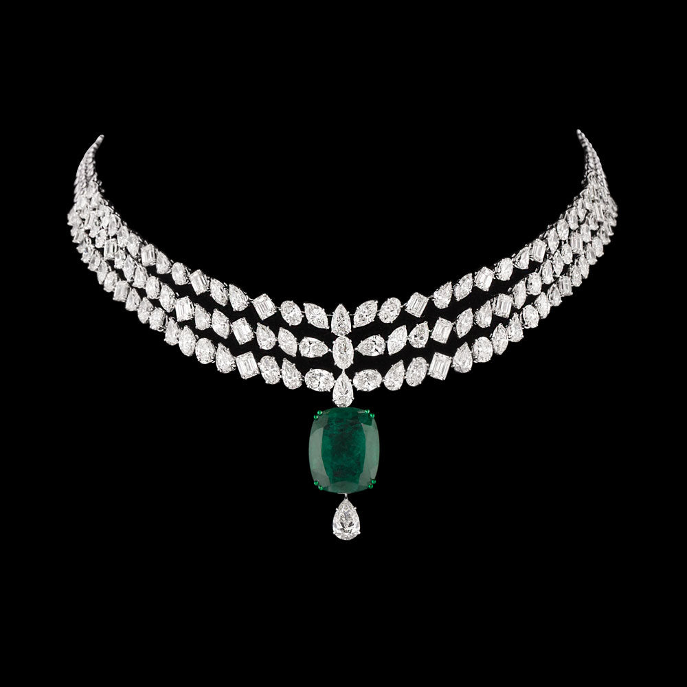 14K White Gold Diamond Necklace - 39.571ct VS-SI-IJ with Colour Stones