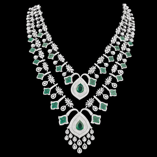 18K White Gold Diamond Necklace - 36.037ct VVS-EF with Colour Stones