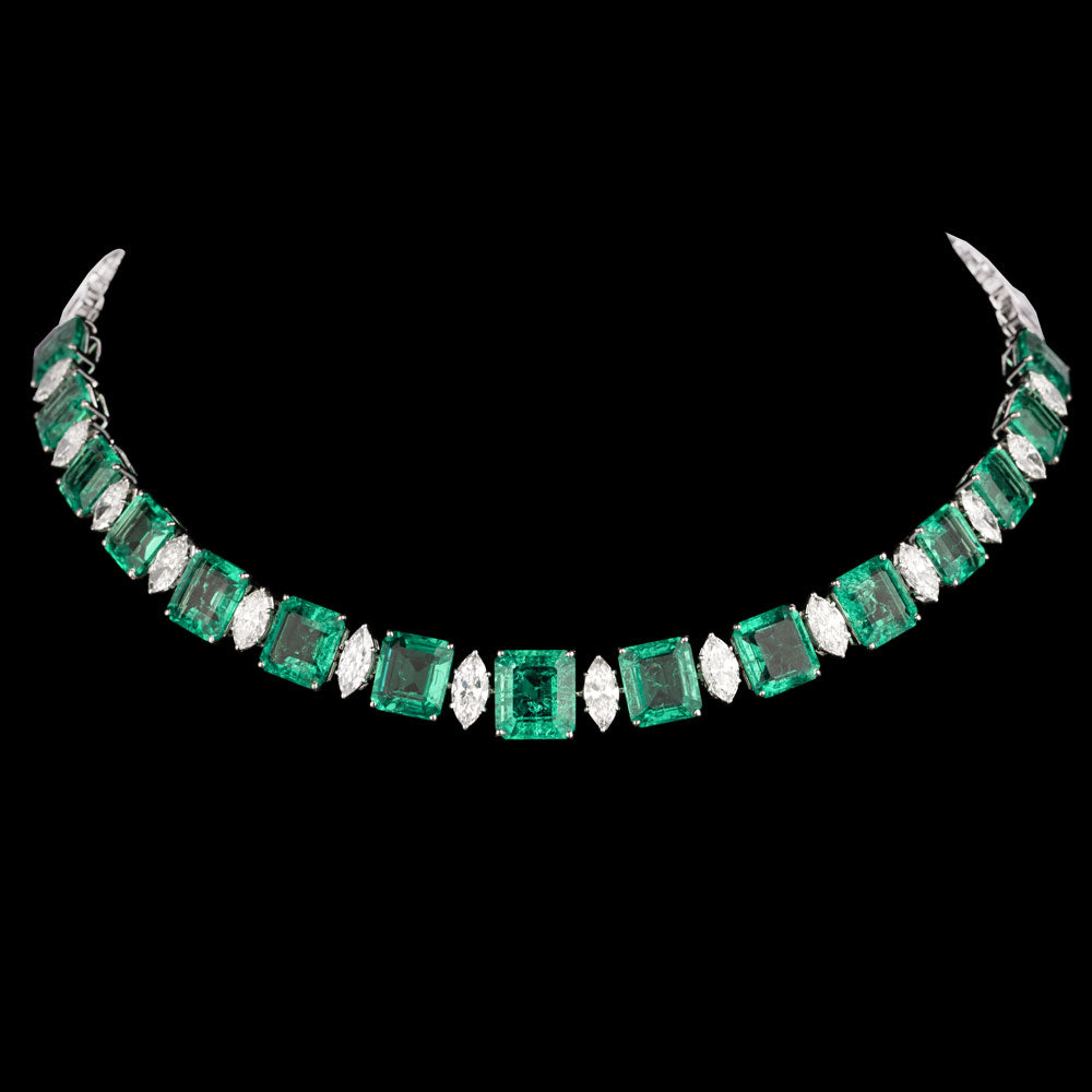18K White Gold Diamond Necklace - 10.07ct VVS-VS-HI with Colour Stones