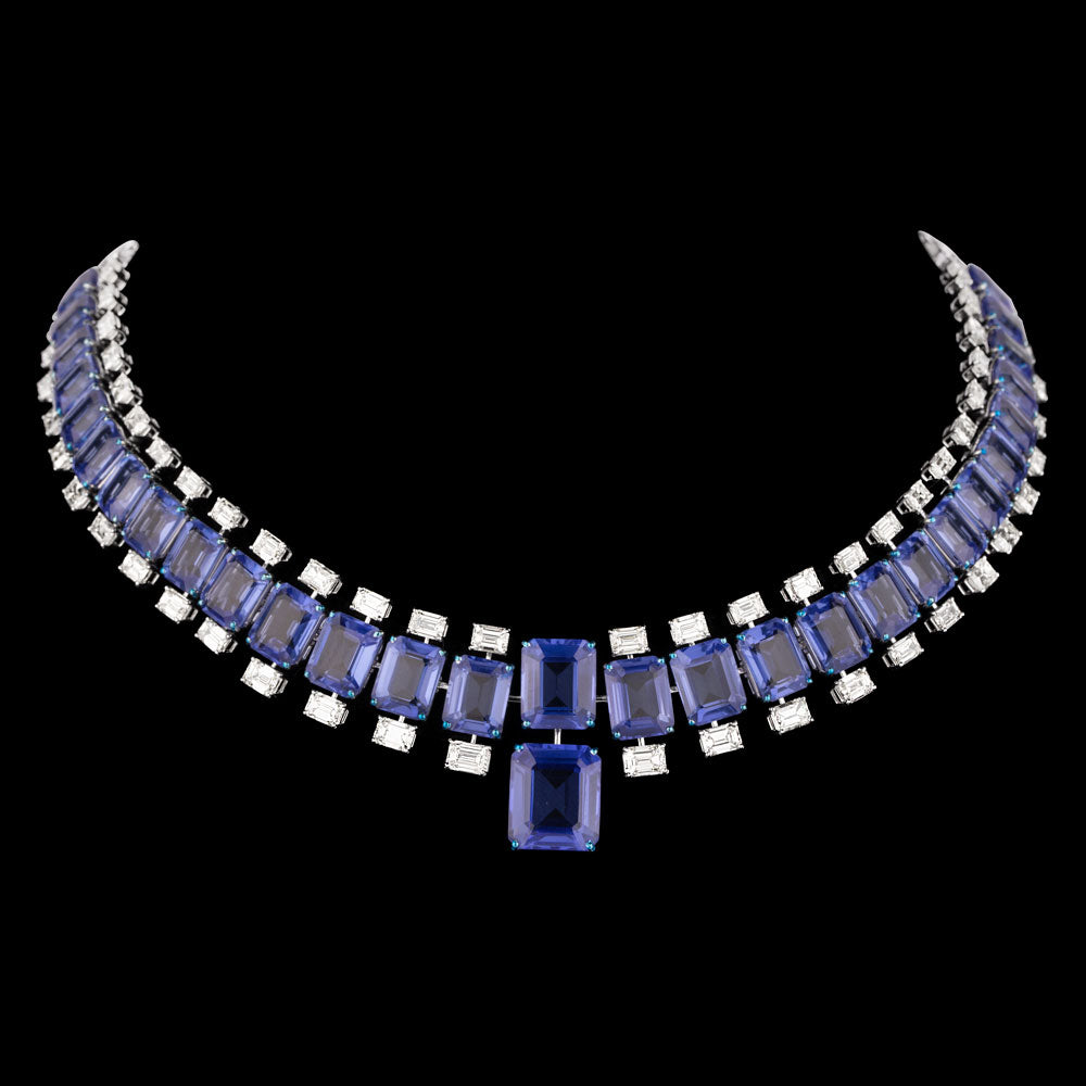 18K White Gold Diamond Necklace - 19.28ct VS-SI-JK with Colour Stones