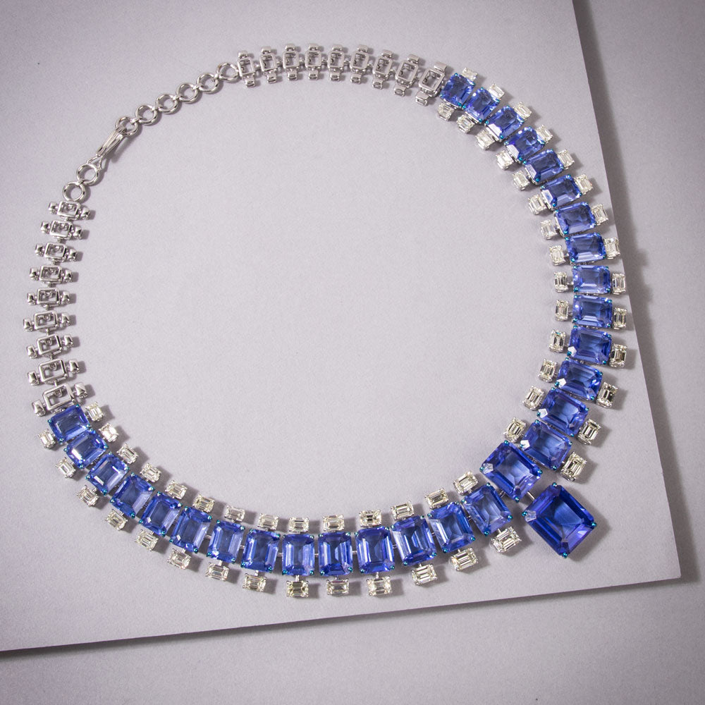 18K White Gold Diamond Necklace - 19.28ct VS-SI-JK with Colour Stones