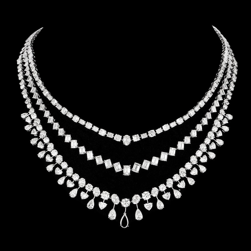 18K White Gold Diamond Necklace - 62.984ct VVS-VS-GH