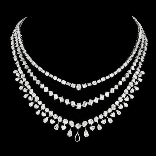 18K White Gold Diamond Necklace - 62.984ct VVS-VS-GH