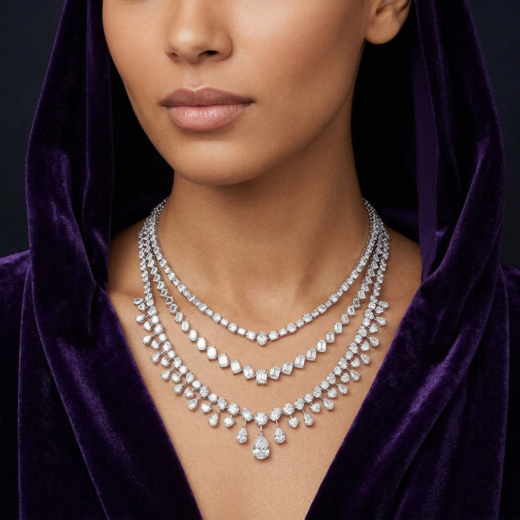 18K White Gold Diamond Necklace - 62.984ct VVS-VS-GH