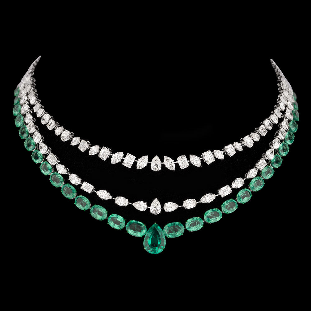 18K White Gold Diamond Necklace - 29.13ct VVS-VS-HI with Colour Stones