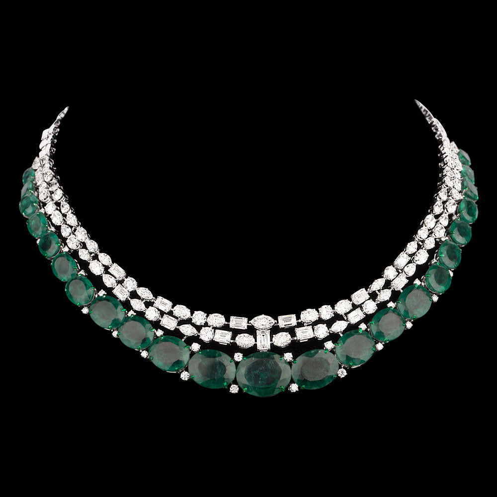 18K White Gold Diamond Necklace - 25.563ct VVS-VS-GH with Colour Stones