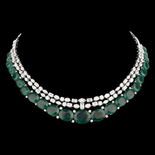 18K White Gold Diamond Necklace - 25.563ct VVS-VS-GH with Colour Stones