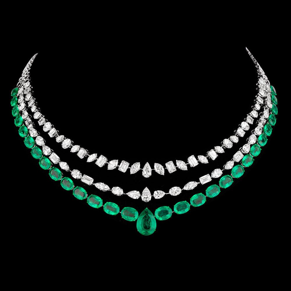 14K White Gold Diamond Necklace - 29.092ct VVS-VS-HI with Colour Stones
