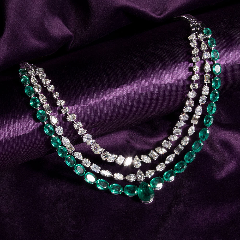 14K White Gold Diamond Necklace - 29.092ct VVS-VS-HI with Colour Stones