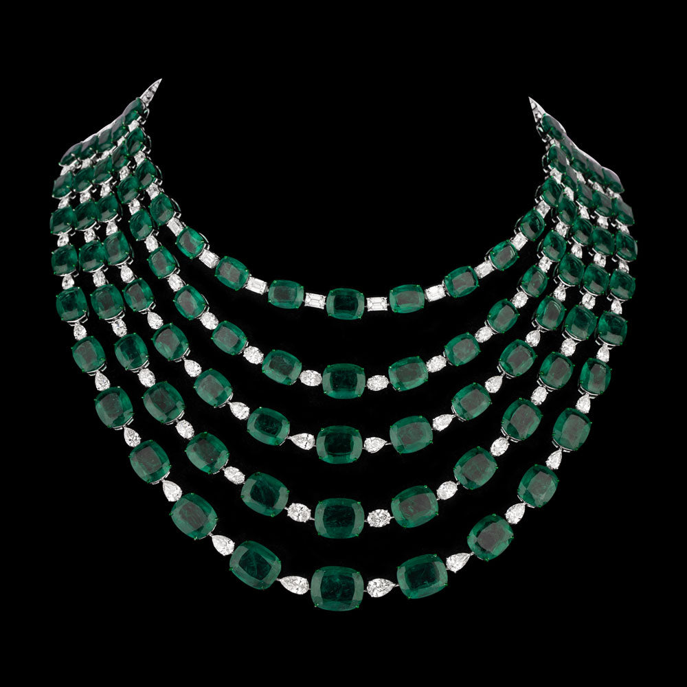 14K White Gold Diamond Necklace - 34.35ct VS-SI-IJ with Colour Stones