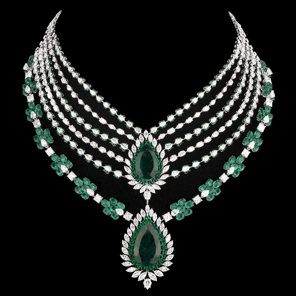 14K White Gold Diamond Necklace - 54.635ct VS-SI-GH with Colour Stones
