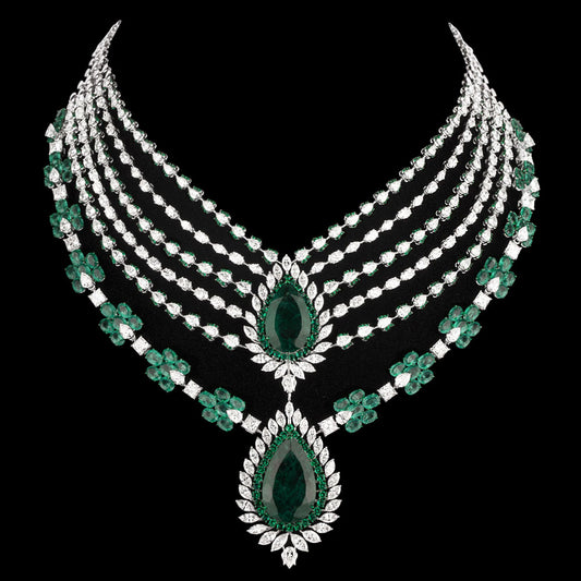 14K White Gold Diamond Necklace - 54.635ct VS-SI-GH with Colour Stones