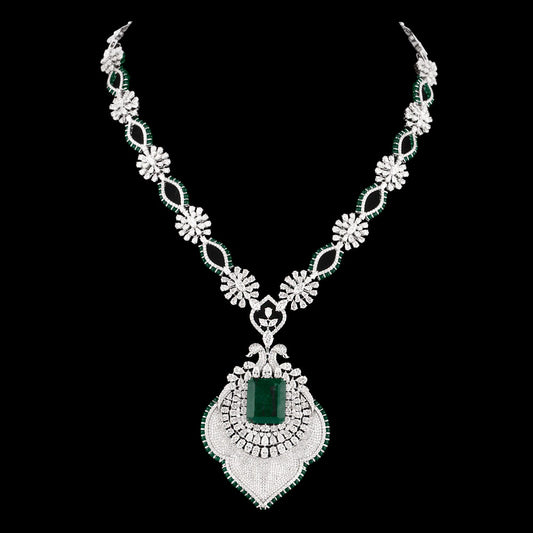 14K White Gold Diamond Necklace - 31.52ct VVS-VS-EF with Colour Stones