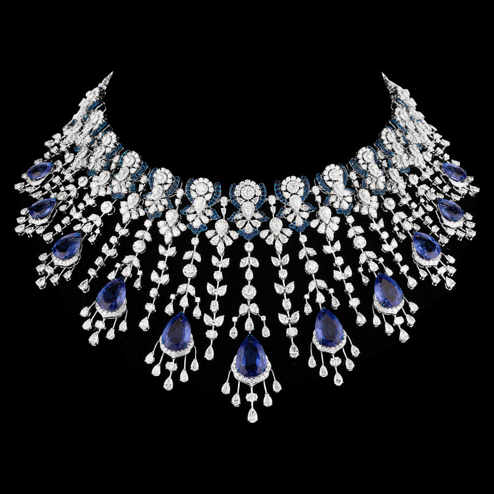14K White Gold Diamond Necklace - 52.325ct VVS-VS-IJ with Colour Stones