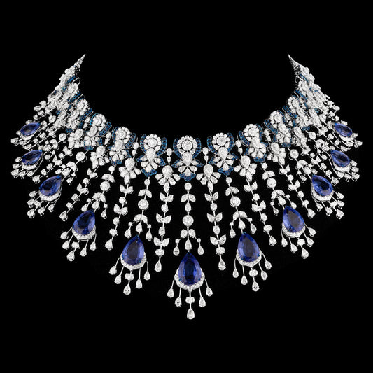 14K White Gold Diamond Necklace - 52.325ct VVS-VS-IJ with Colour Stones