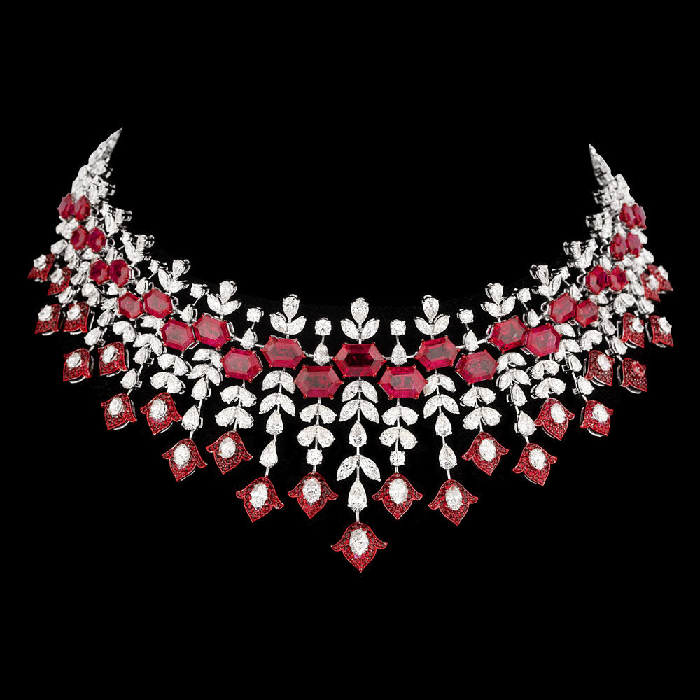 14K White Gold Diamond Necklace - 28.66ct VS-SI-IJ with Colour Stones