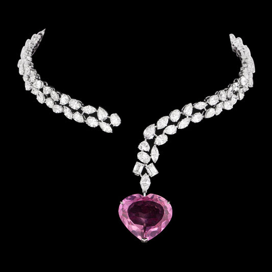 14K White Gold Diamond Necklace - 24.1ct VS-SI-GH with Colour Stones