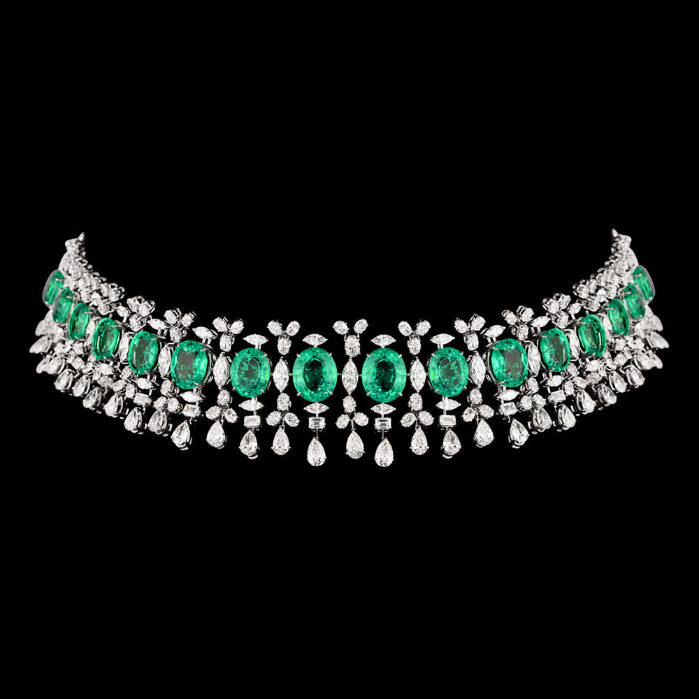 18K White Gold Diamond Necklace - 21.07ct VS-SI-IJ with Colour Stones