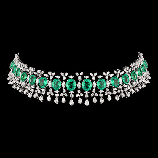 18K White Gold Diamond Necklace - 21.07ct VS-SI-IJ with Colour Stones
