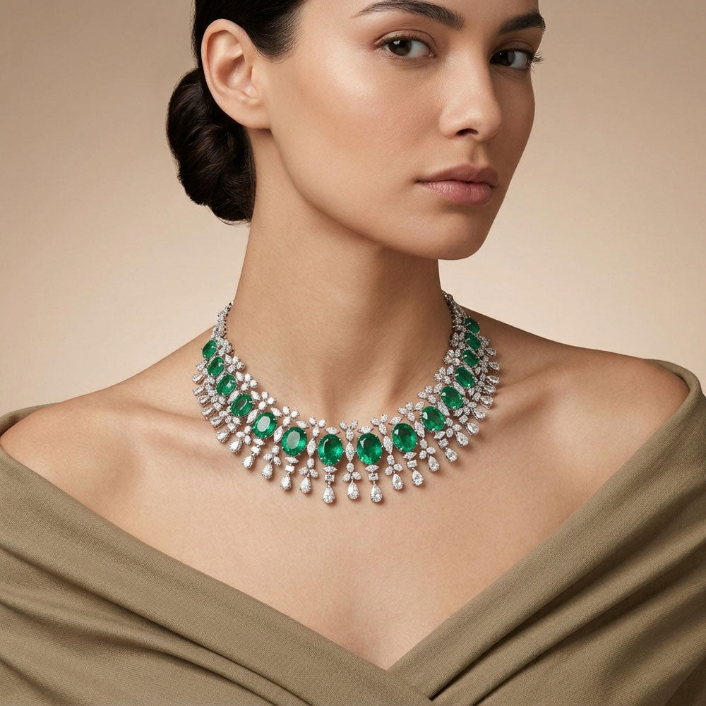 18K White Gold Diamond Necklace - 21.07ct VS-SI-IJ with Colour Stones